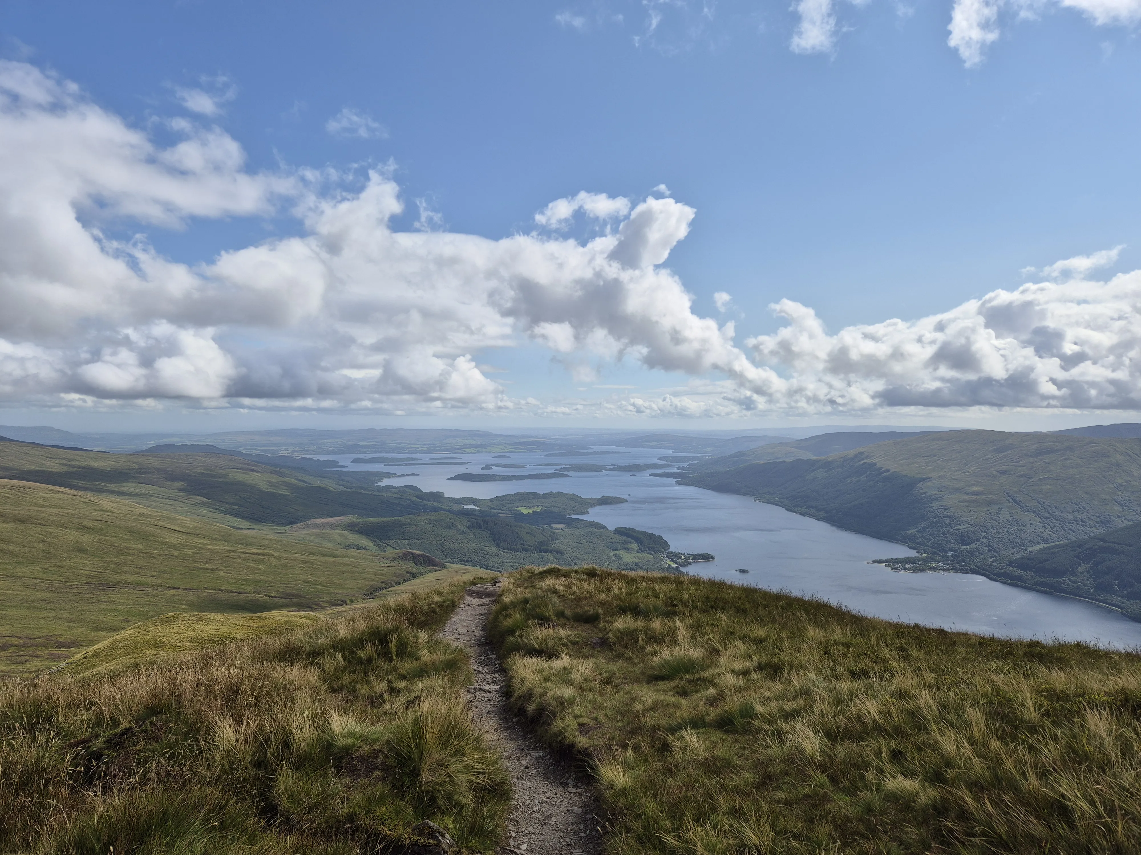 Lakes and mountains view of Loch Lomond & The Trossachs National Park from Ben Lomond trail