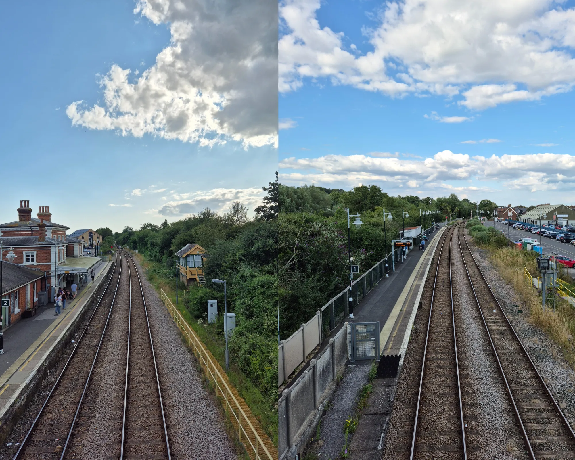 2 picture collage: Train tracks in Rye station.