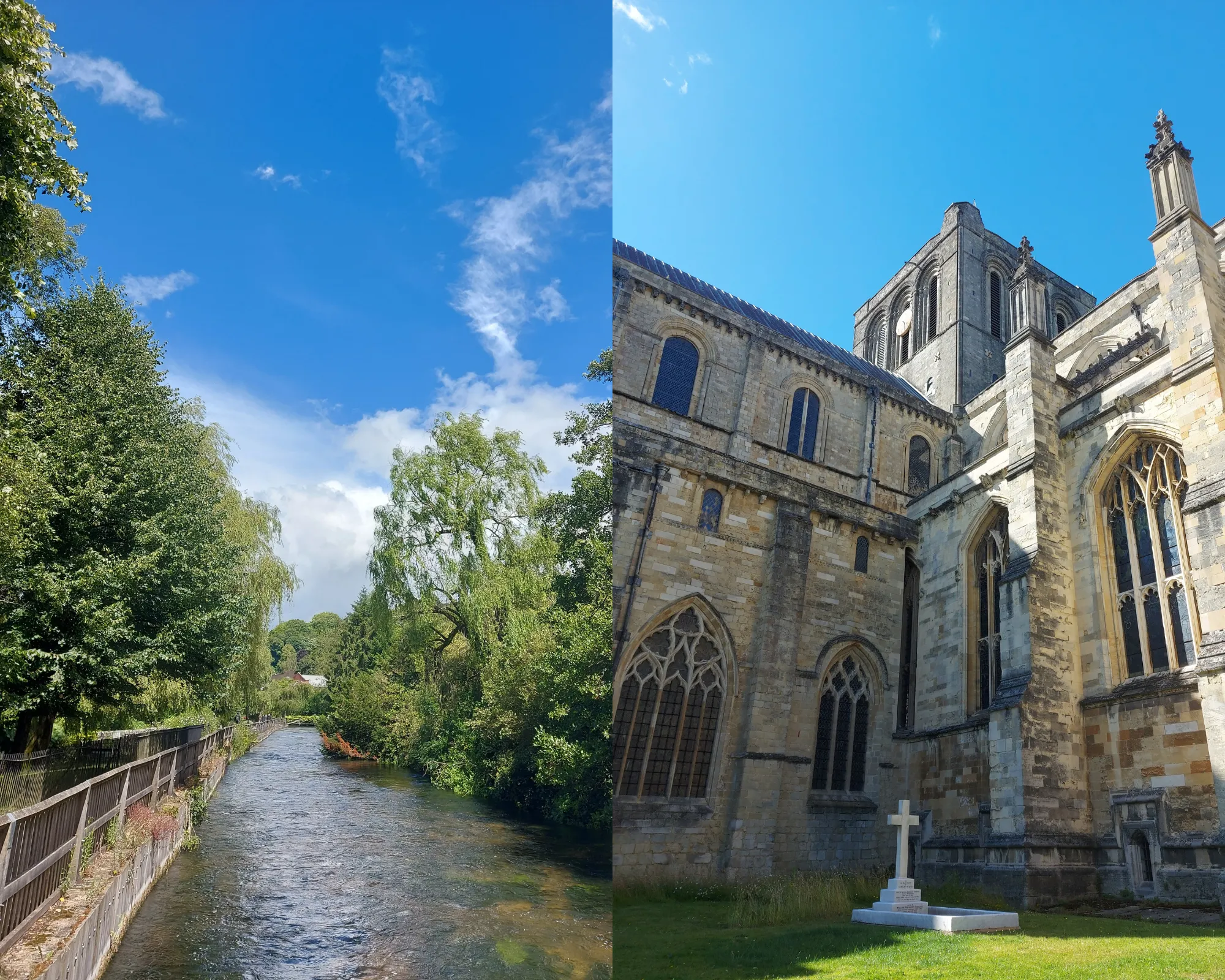 3 picture collage: Winchester street, the Arc building, bridge in front of the Winchester Mill.